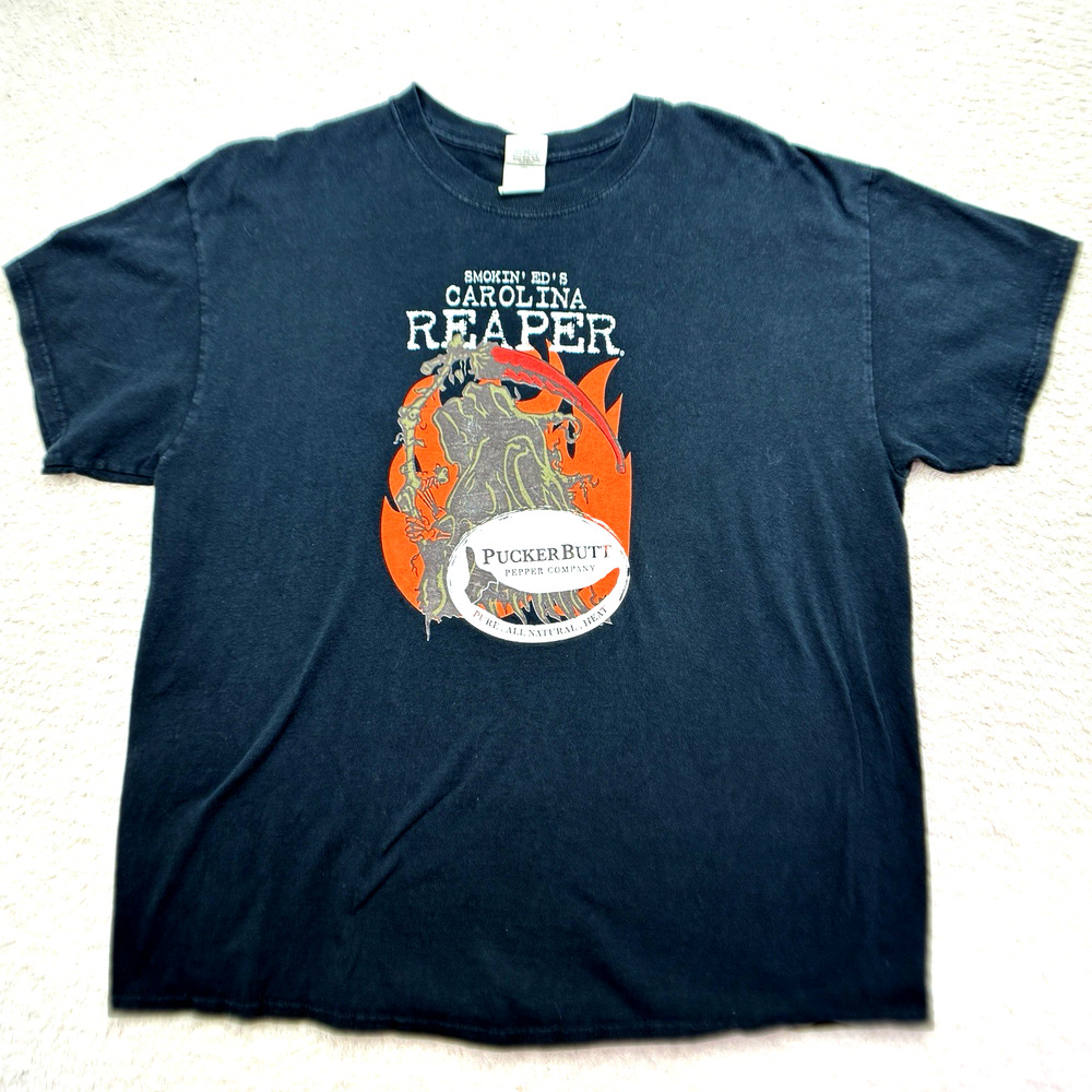 Smokin Ed Carolina Reaper Pucker Butt Pepper Mens T Shirt Black Sz XL Heat Spicy